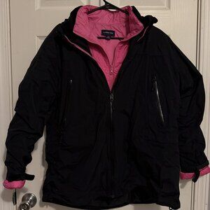 Womens Lands End Black & Pink Ski Jacket Size LG 14-16